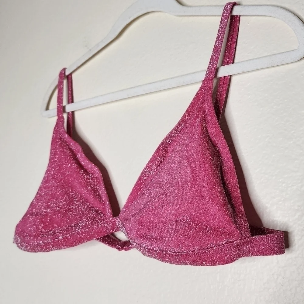 Skims Pink Glitter Triangle Bikini Top 2X